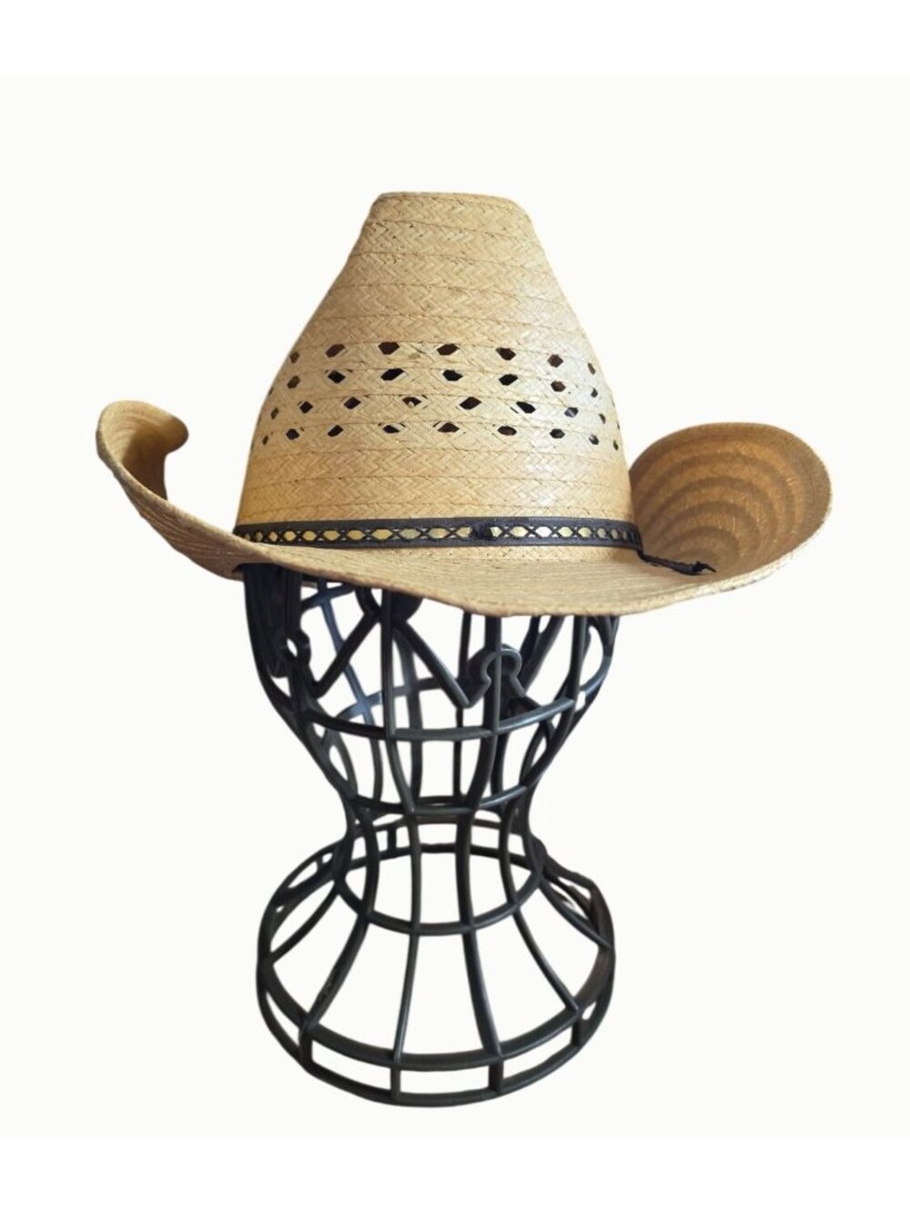 Vintage Goorin of California "Nugget" Straw Cowboy Hat Vented Medium Size 7 USA - Picture 2 of 10